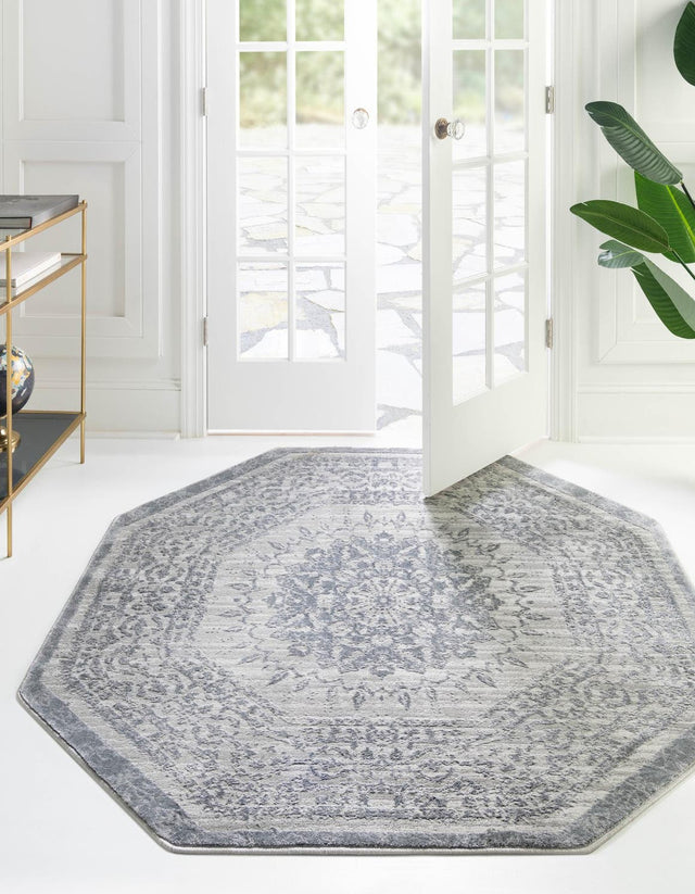 Gray 4' x 4' Aberdeen Octagon Area Rug 60% Polypropylene & 40% Polyester Living Dining Office Room Carpet for Sale at Rug Engine