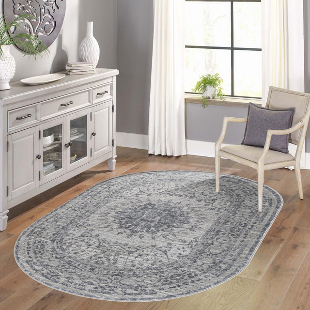 Gray 4' x 6' Aberdeen Oval Area Rug 60% Polypropylene & 40% Polyester Living Dining Office Room Carpet for Sale at Rug Engine