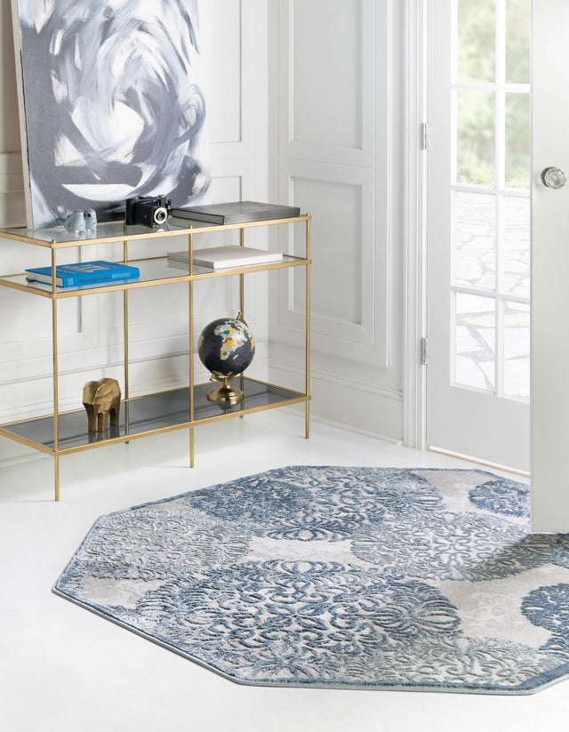 Blue 4' x 4' Aberdeen Octagon Area Rug 60% Polypropylene & 40% Polyester Living Dining Office Room Carpet for Sale at Rug Engine