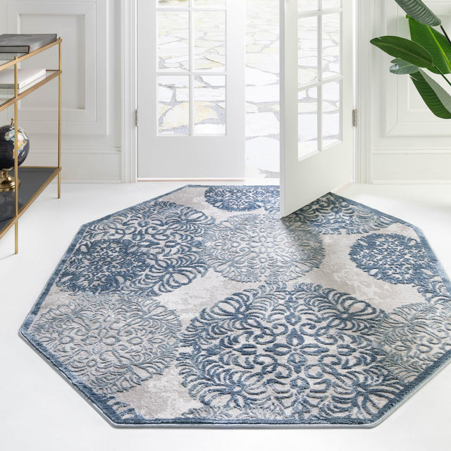 Blue 4' x 4' Aberdeen Octagon Area Rug 60% Polypropylene & 40% Polyester Living Dining Office Room Carpet for Sale at Rug Engine