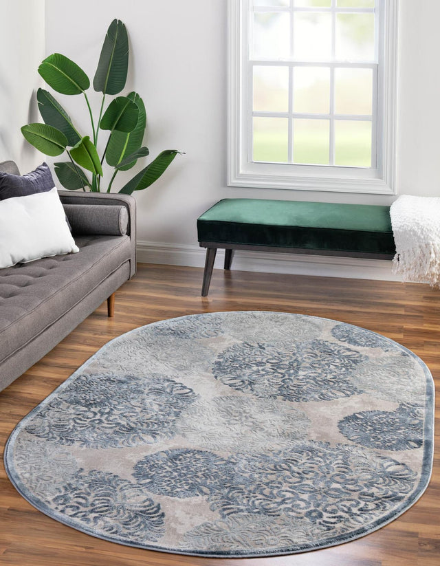 Blue 4' x 6' Aberdeen Oval Area Rug 60% Polypropylene & 40% Polyester Living Dining Office Room Carpet for Sale at Rug Engine