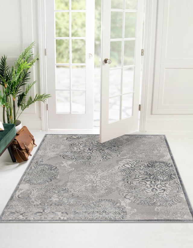 Gray 5' 3 x 5' 3 Aberdeen Square Area Rug 60% Polypropylene & 40% Polyester Living Dining Office Room Carpet for Sale at Rug Engine