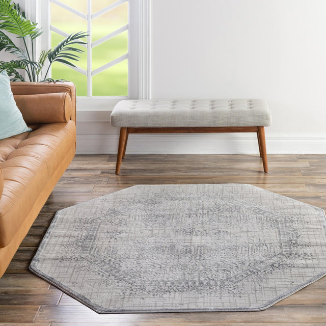 Gray 5' 3 x 5' 3 Aberdeen Octagon Area Rug 60% Polypropylene & 40% Polyester Living Dining Office Room Carpet for Sale at Rug Engine