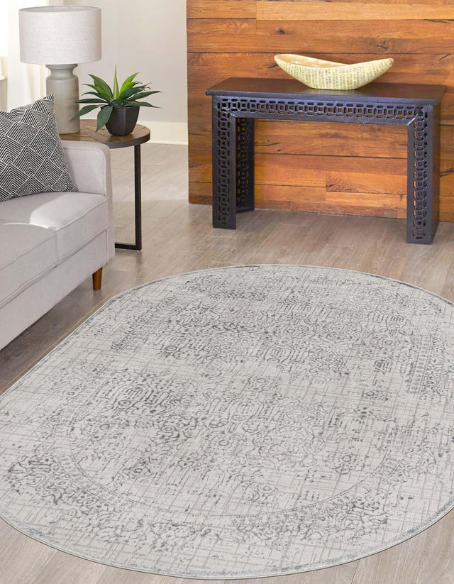 Gray 5' 3 x 8' Aberdeen Oval Area Rug 60% Polypropylene & 40% Polyester Living Dining Office Room Carpet for Sale at Rug Engine