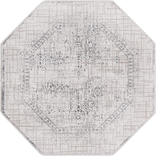 Gray 4' x 4' Aberdeen Octagon Area Rug 60% Polypropylene & 40% Polyester Living Dining Office Room Carpet for Sale at Rug Engine