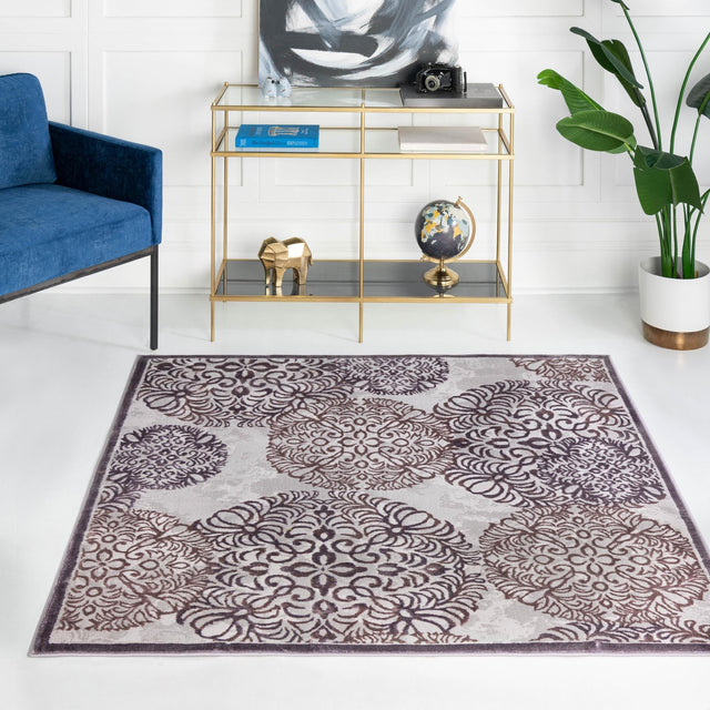 Violet 5' 3 x 5' 3 Aberdeen Square Area Rug 60% Polypropylene & 40% Polyester Living Dining Office Room Carpet for Sale at Rug Engine