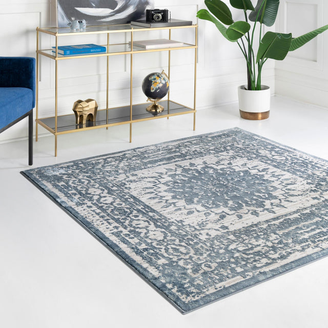Light Blue 5' 3 x 5' 3 Aberdeen Square Area Rug 60% Polypropylene & 40% Polyester Living Dining Office Room Carpet for Sale at Rug Engine