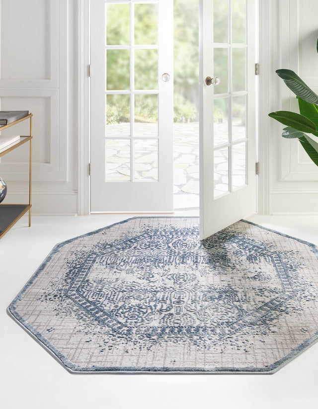 Blue 5' 3 x 5' 3 Aberdeen Octagon Area Rug 60% Polypropylene & 40% Polyester Living Dining Office Room Carpet for Sale at Rug Engine
