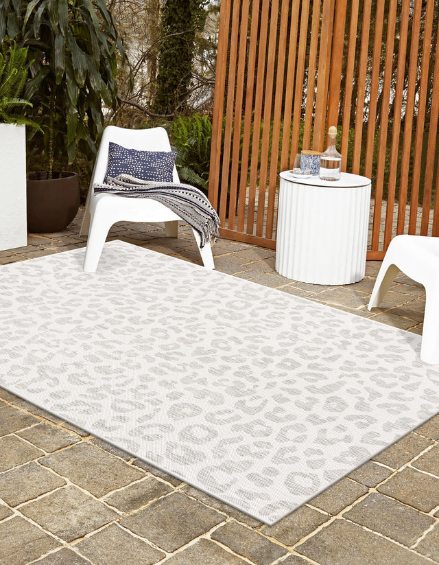 Ivory Gray 7' 10 x 11' Outdoor Safari Rectangle Area Rug Weather Resistant for Patio, Deck, Terrace, Balcony, Porch Animal Print Wildlife Nature Carpet for Sale at Rug Engine