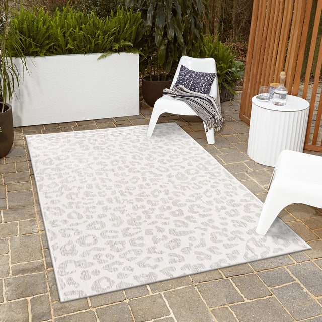 Ivory Gray 5' 3 x 8' Outdoor Safari Rectangle Area Rug Weather Resistant for Patio, Deck, Terrace, Balcony, Porch Animal Print Wildlife Nature Carpet for Sale at Rug Engine