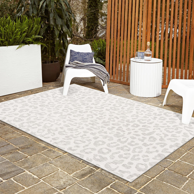 Ivory Gray 5' 3 x 8' Outdoor Safari Rectangle Area Rug Weather Resistant for Patio, Deck, Terrace, Balcony, Porch Animal Print Wildlife Nature Carpet for Sale at Rug Engine