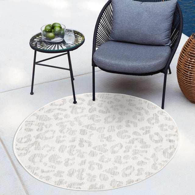 Ivory Gray 3' 1 x 3' 1 Outdoor Safari Round Area Rug Weather Resistant for Patio, Deck, Terrace, Balcony, Porch Animal Print Wildlife Nature Carpet for Sale at Rug Engine