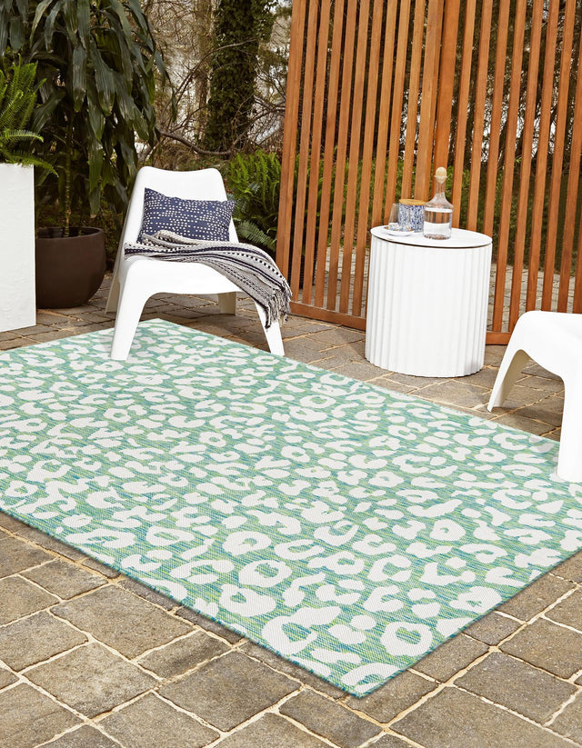 Green Blue 6' 1 x 9' Outdoor Safari Rectangle Area Rug Weather Resistant for Patio, Deck, Terrace, Balcony, Porch Animal Print Wildlife Nature Carpet for Sale at Rug Engine