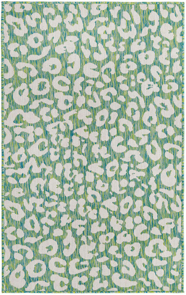 Green Blue 3' 1 x 5' 3 Outdoor Safari Rectangle Area Rug Weather Resistant for Patio, Deck, Terrace, Balcony, Porch Animal Print Wildlife Nature Carpet for Sale at Rug Engine