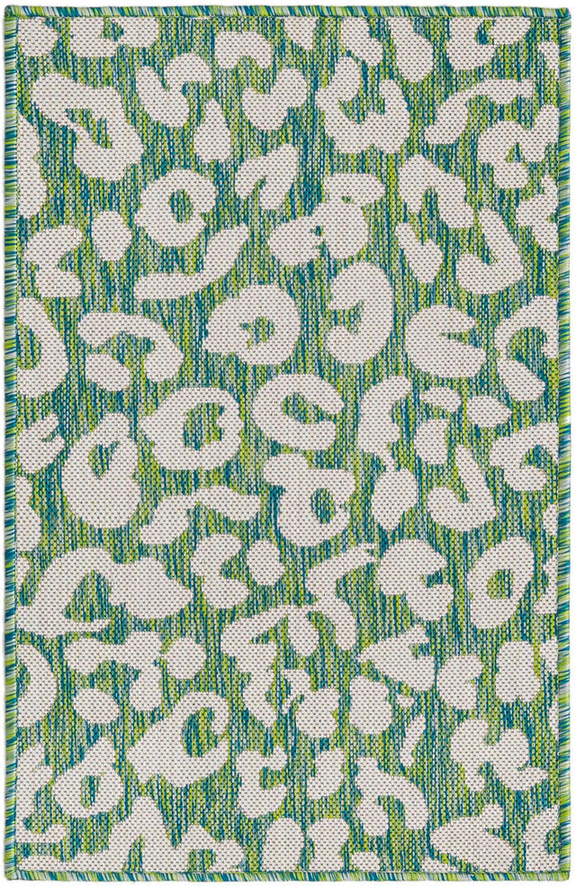 Green Blue 2' x 3' 1 Outdoor Safari Rectangle Area Rug Weather Resistant for Patio, Deck, Terrace, Balcony, Porch Animal Print Wildlife Nature Carpet for Sale at Rug Engine
