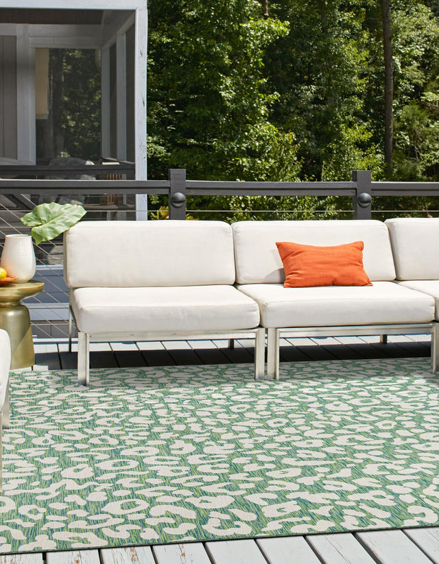 Green Blue 10' x 10' Outdoor Safari Square Area Rug Weather Resistant for Patio, Deck, Terrace, Balcony, Porch Animal Print Wildlife Nature Carpet for Sale at Rug Engine