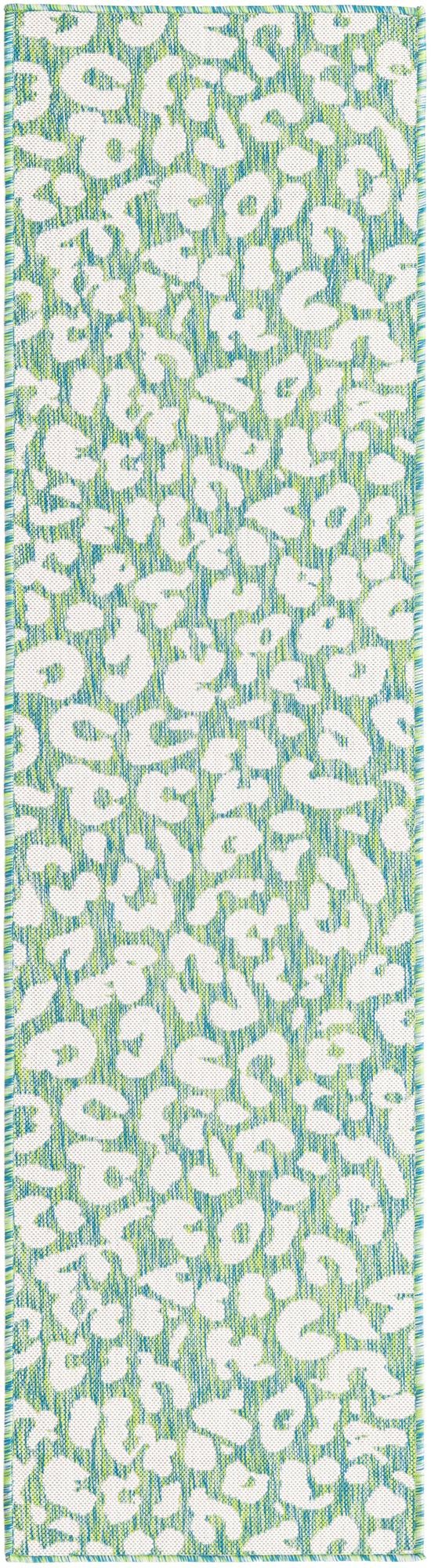Green Blue 2' x 8' Outdoor Safari Runner Area Rug Weather Resistant for Patio, Deck, Terrace, Balcony, Porch Animal Print Wildlife Nature Carpet for Sale at Rug Engine