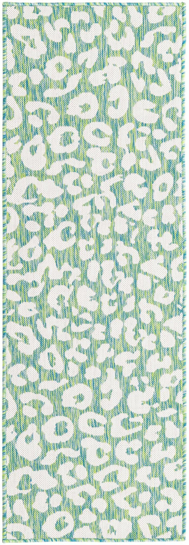 Green Blue 2' x 6' 1 Outdoor Safari Runner Area Rug Weather Resistant for Patio, Deck, Terrace, Balcony, Porch Animal Print Wildlife Nature Carpet for Sale at Rug Engine