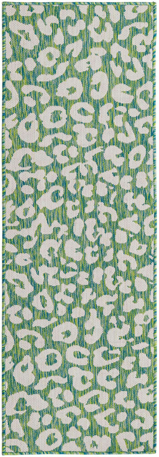 Green Blue 2' x 6' 1 Outdoor Safari Runner Area Rug Weather Resistant for Patio, Deck, Terrace, Balcony, Porch Animal Print Wildlife Nature Carpet for Sale at Rug Engine