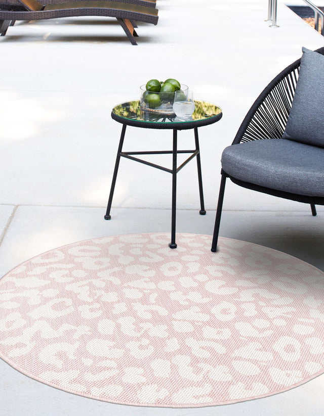 Pink Ivory 3' 1 x 3' 1 Outdoor Safari Round Area Rug Weather Resistant for Patio, Deck, Terrace, Balcony, Porch Animal Print Wildlife Nature Carpet for Sale at Rug Engine