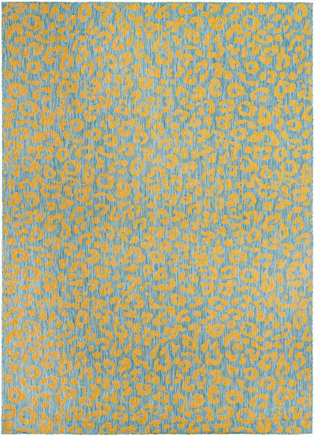 Blue Yellow 10' x 14' 1 Outdoor Safari Rectangle Area Rug Weather Resistant for Patio, Deck, Terrace, Balcony, Porch Animal Print Wildlife Nature Carpet for Sale at Rug Engine