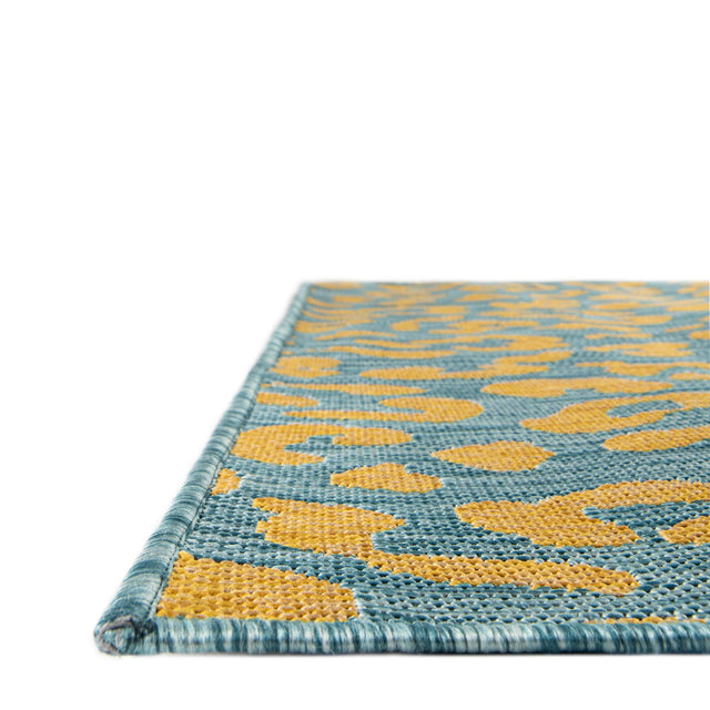 Blue Yellow 4' 1 x 6' 1 Outdoor Safari Rectangle Area Rug Weather Resistant for Patio, Deck, Terrace, Balcony, Porch Animal Print Wildlife Nature Carpet for Sale at Rug Engine