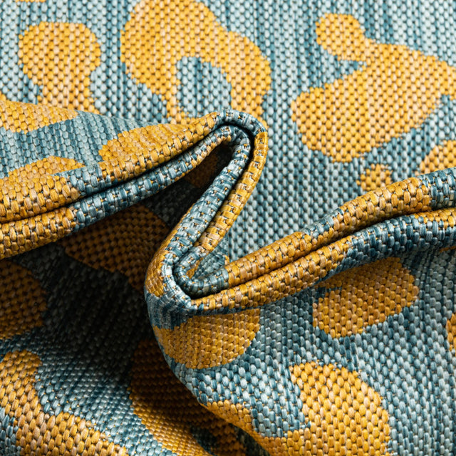 Blue Yellow 3' 1 x 5' 3 Outdoor Safari Rectangle Area Rug Weather Resistant for Patio, Deck, Terrace, Balcony, Porch Animal Print Wildlife Nature Carpet for Sale at Rug Engine