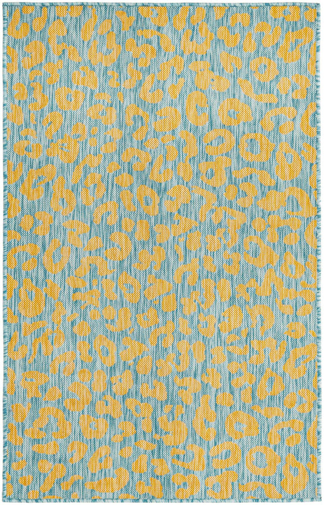 Blue Yellow 3' 1 x 5' 3 Outdoor Safari Rectangle Area Rug Weather Resistant for Patio, Deck, Terrace, Balcony, Porch Animal Print Wildlife Nature Carpet for Sale at Rug Engine
