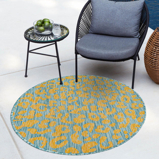 Blue Yellow 10' x 10' Outdoor Safari Round Area Rug Weather Resistant for Patio, Deck, Terrace, Balcony, Porch Animal Print Wildlife Nature Carpet for Sale at Rug Engine