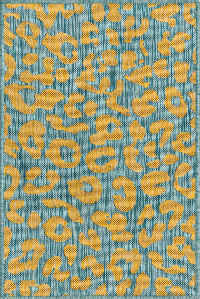 Blue Yellow 2' x 3' 1 Outdoor Safari Rectangle Area Rug Weather Resistant for Patio, Deck, Terrace, Balcony, Porch Animal Print Wildlife Nature Carpet for Sale at Rug Engine