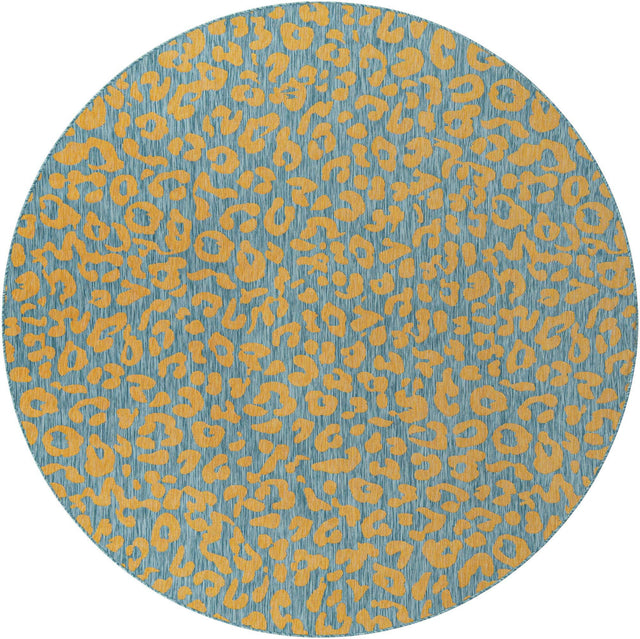 Blue Yellow 10' x 10' Outdoor Safari Round Area Rug Weather Resistant for Patio, Deck, Terrace, Balcony, Porch Animal Print Wildlife Nature Carpet for Sale at Rug Engine