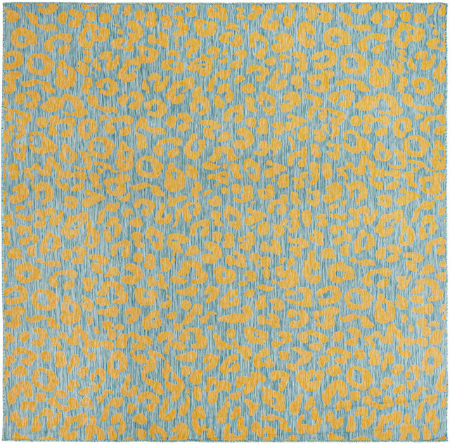 Blue Yellow 10' x 10' Outdoor Safari Square Area Rug Weather Resistant for Patio, Deck, Terrace, Balcony, Porch Animal Print Wildlife Nature Carpet for Sale at Rug Engine