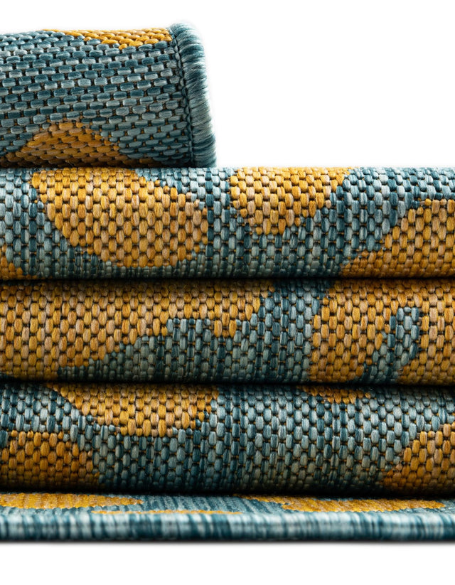 Blue Yellow 3' 1 x 3' 1 Outdoor Safari Round Area Rug Weather Resistant for Patio, Deck, Terrace, Balcony, Porch Animal Print Wildlife Nature Carpet for Sale at Rug Engine
