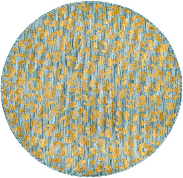 Blue Yellow 4' 1 x 4' 1 Outdoor Safari Round Area Rug Weather Resistant for Patio, Deck, Terrace, Balcony, Porch Animal Print Wildlife Nature Carpet for Sale at Rug Engine
