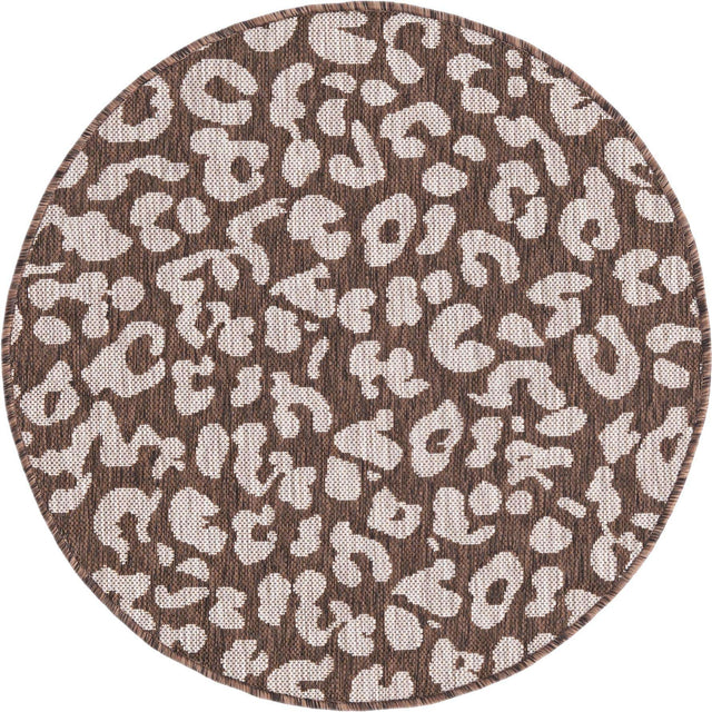 Brown 3' 1 x 3' 1 Outdoor Safari Round Area Rug Weather Resistant for Patio, Deck, Terrace, Balcony, Porch Animal Print Wildlife Nature Carpet for Sale at Rug Engine
