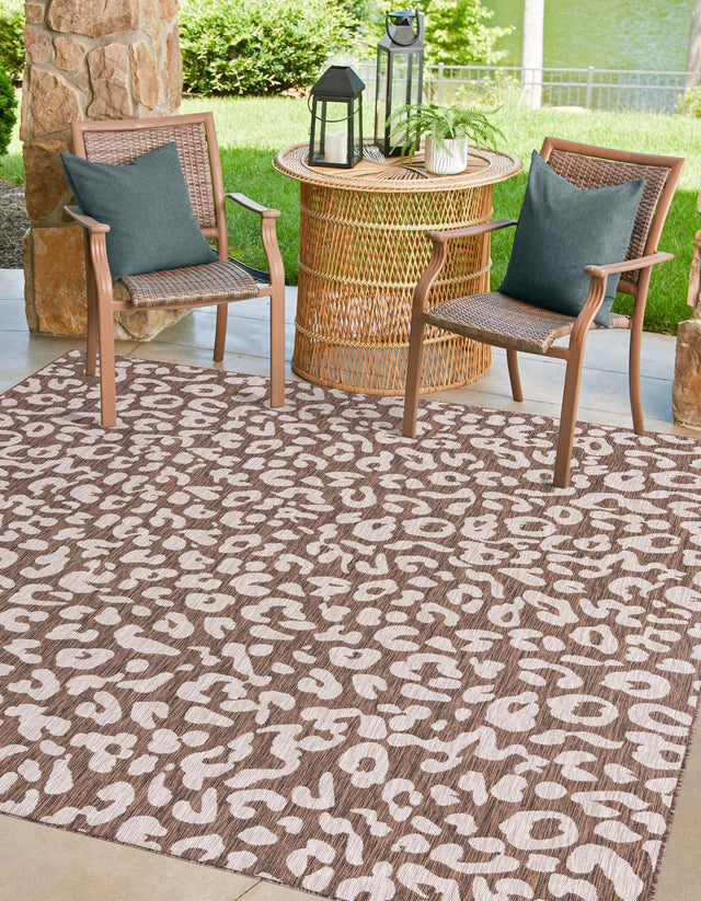 Brown 10' x 10' Outdoor Safari Square Area Rug Weather Resistant for Patio, Deck, Terrace, Balcony, Porch Animal Print Wildlife Nature Carpet for Sale at Rug Engine