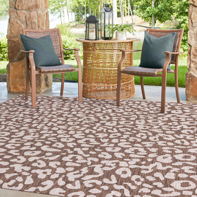 Brown 10' x 10' Outdoor Safari Square Area Rug Weather Resistant for Patio, Deck, Terrace, Balcony, Porch Animal Print Wildlife Nature Carpet for Sale at Rug Engine