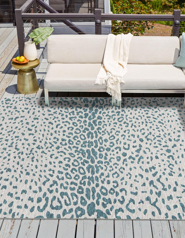 Teal 13' 1 x 13' 1 Outdoor Safari Square Area Rug Weather Resistant for Patio, Deck, Terrace, Balcony, Porch Animal Print Wildlife Nature Carpet for Sale at Rug Engine