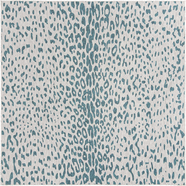 Teal 10' x 10' Outdoor Safari Square Area Rug Weather Resistant for Patio, Deck, Terrace, Balcony, Porch Animal Print Wildlife Nature Carpet for Sale at Rug Engine