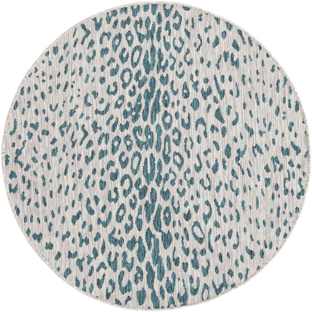 Teal 4' 1 x 4' 1 Outdoor Safari Round Area Rug Weather Resistant for Patio, Deck, Terrace, Balcony, Porch Animal Print Wildlife Nature Carpet for Sale at Rug Engine