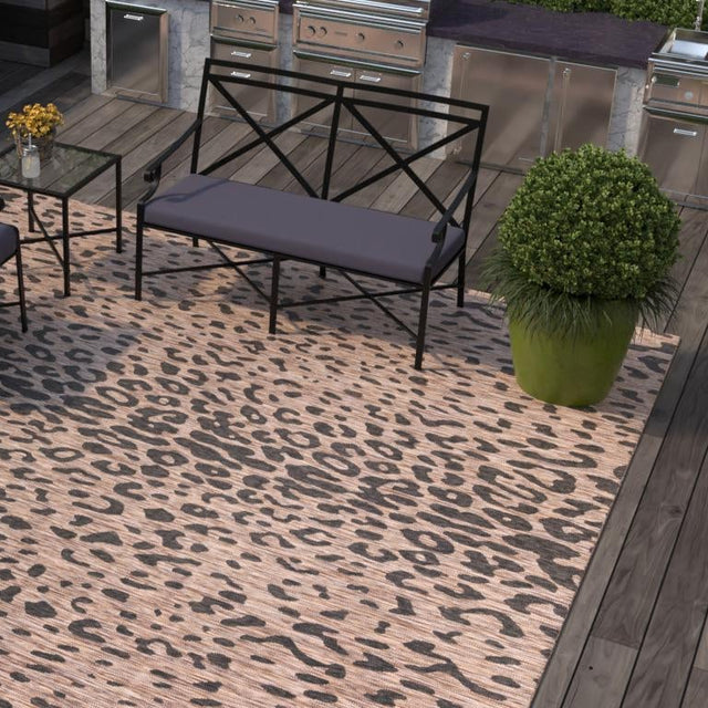 Natural 7' 10 x 7' 10 Outdoor Safari Square Area Rug Weather Resistant for Patio, Deck, Terrace, Balcony, Porch Animal Print Wildlife Nature Carpet for Sale at Rug Engine