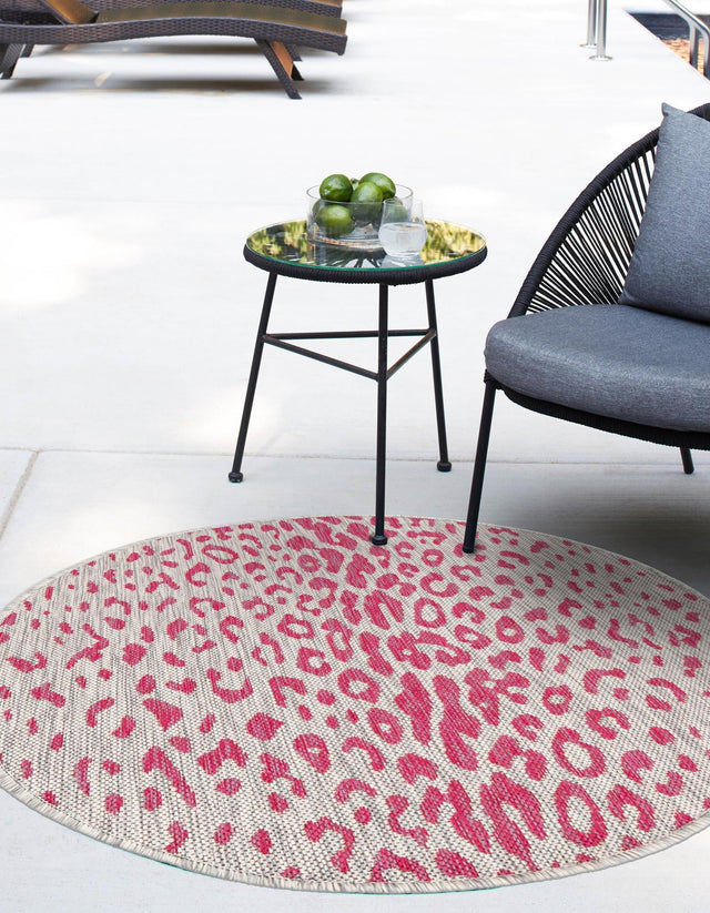 Pink Gray 10' x 10' Outdoor Safari Round Area Rug Weather Resistant for Patio, Deck, Terrace, Balcony, Porch Animal Print Wildlife Nature Carpet for Sale at Rug Engine
