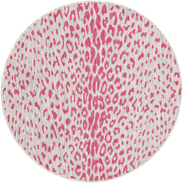 Pink Gray 4' 1 x 4' 1 Outdoor Safari Round Area Rug Weather Resistant for Patio, Deck, Terrace, Balcony, Porch Animal Print Wildlife Nature Carpet for Sale at Rug Engine