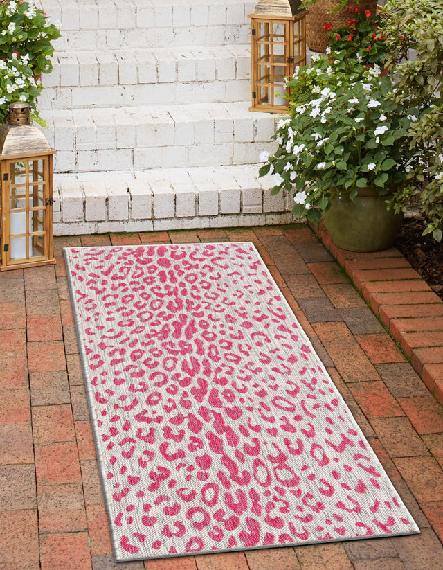 Pink Gray 2' x 8' Outdoor Safari Runner Area Rug Weather Resistant for Patio, Deck, Terrace, Balcony, Porch Animal Print Wildlife Nature Carpet for Sale at Rug Engine