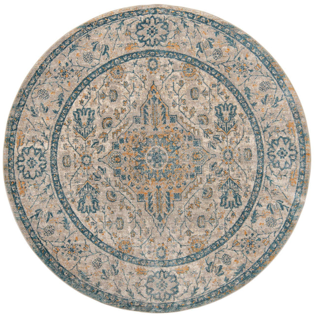 Light Gray 7' x 7' Lola Round Area Rug Polypropylene With Jute Backing Traditional Pattern Easy Clean Carpet for Home Interior Design for Sale at Rug Engine