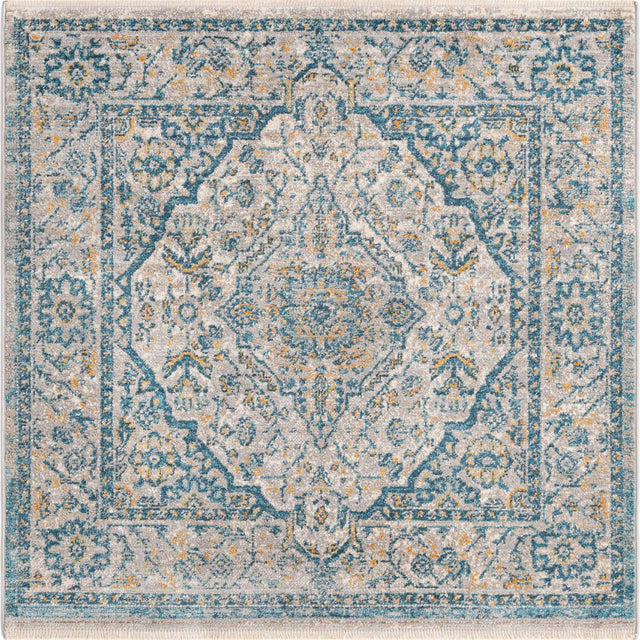 Light Gray 3' 11 x 3' 11 Lola Square Area Rug Polypropylene With Jute Backing Traditional Pattern Easy Clean Carpet for Home Interior Design for Sale at Rug Engine