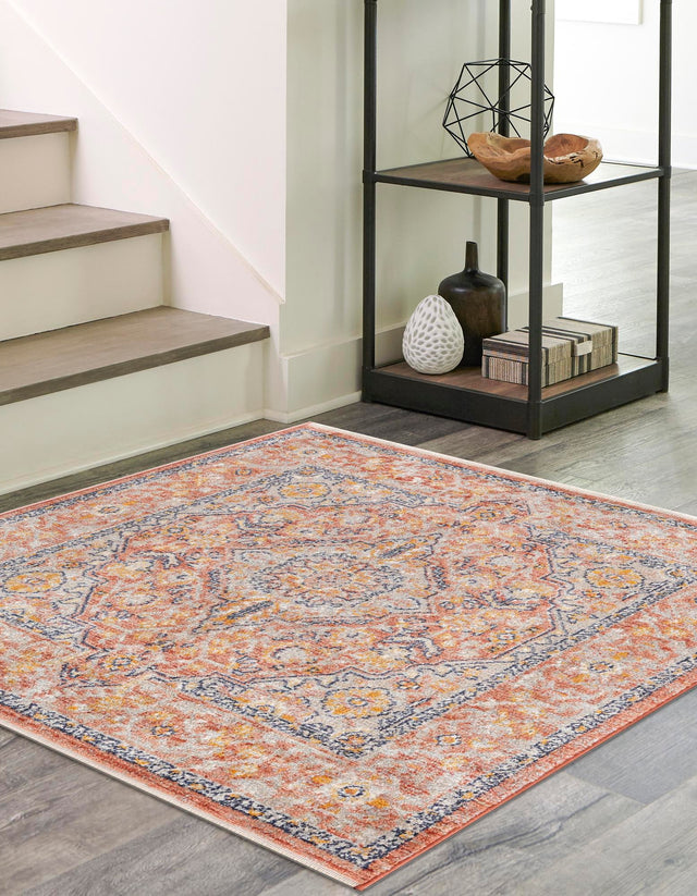 Brick Red 3' 11 x 3' 11 Lola Square Area Rug Polypropylene With Jute Backing Traditional Pattern Easy Clean Carpet for Home Interior Design for Sale at Rug Engine