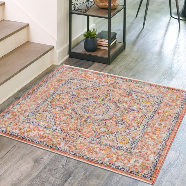Brick Red 7' 10 x 7' 10 Lola Square Area Rug Polypropylene With Jute Backing Traditional Pattern Easy Clean Carpet for Home Interior Design for Sale at Rug Engine