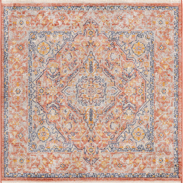 Brick Red 3' 11 x 3' 11 Lola Square Area Rug Polypropylene With Jute Backing Traditional Pattern Easy Clean Carpet for Home Interior Design for Sale at Rug Engine