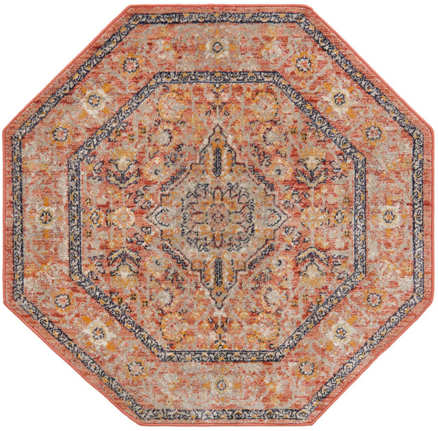 Brick Red 3' 11 x 3' 11 Lola Octagon Area Rug Polypropylene With Jute Backing Traditional Pattern Easy Clean Carpet for Home Interior Design for Sale at Rug Engine